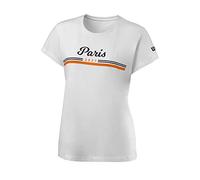 Wilson Women's T-Shirt, PARIS 2021 TECH T-SHIRT, Polyester/Cotton, White / Blue (Maritime) / Orange, Size L, WRA800401LG