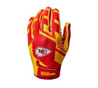 Wilson Youth NFL Stretch Fit Football Gloves, Provide a Confident Fit and a Secure Grip, Made from Breathable Fabric with an Energetic Design, Team: Kansas City Chiefs, Colour: Red/Yellow, Youth Size