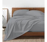 WILSONS DIRECT - Flat Sheet 100% Egyptian Cotton - Deep Pocket 30cm Elastic Bed Sheet - 300 Thread Count Soft Breathable Luxury Fade Resistant Washable Sheets (Grey, Double (138x190))