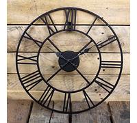 Wilsons Direct Large Black Vintage Metal Roman Numeral Clock Antique Skeleton Hanging Wall Clock (40cm)
