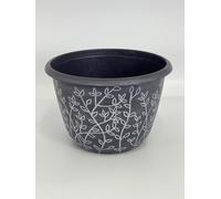 WILSONS DIRECT - Large Plastic Plant Pots Flower Pot Planter Round Floral Design Garden Decoration Indoor Outdoor Planters Outdoor With Drainage Holes (12" Serenity Grey/White)