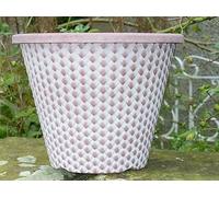 WILSONS DIRECT - Large Plastic Plant Pots Flower Pot Planter Round Floral Design Garden Decoration Indoor Outdoor Planters Outdoor With Drainage Holes (11'' Pinecone Terracotta/White)