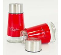 WILSONS DIRECT - Salt & Pepper Shaker Set, Stainless Steel Salt & Pepper Shakers with Clear Glass Bottom, Screw Top Refillable Spice Dispenser Perfect for Home Kitchen Restaurant (Red)