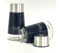 WILSONS DIRECT - Salt & Pepper Shaker Set, Stainless Steel Salt & Pepper Shakers with Clear Glass Bottom, Screw Top Refillable Spice Dispenser Perfect for Home Kitchen Restaurant (Black)