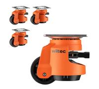 Wiltec Heavy Duty Castor Set with Ratchet Handle 2000 kg 4 pcs Retractable Furniture Castors, 4 x 500 kg Transport Wheels for Furniture, Machinery and Moving Equipment