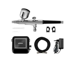 Wiltec HS-A10K Airbrush Compressor Kit, Compressor Kit with 0.3 mm Nozzle for Aiirbrush Work, Compact Size and Includes Airbrush Gun, Airbrush Compressor with 2.8 bar Pressure