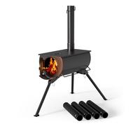 Wiltec Portable Wood Burning Tent Stove 85 x 57.5 x 238 cm, Sturdy Steel Construction, Ideal for Camping, Fishing and Hunting Trips, Removable Ash Tray, Compact Dimensions for Easy Transport