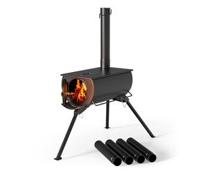 Wiltec Portable Wood Burning Tent Stove 85 x 57.5 x 238 cm, Sturdy Steel Construction, Ideal for Camping, Fishing and Hunting Trips, Removable Ash Tray, Compact Dimensions for Easy Transport