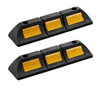 Wiltec Rubber Wheel Stop 47.5 x 12 x 8 cm, X2 Parking Space Barriers with Yellow Reflective Strips & Parking Blocks Come with Screw Grooves
