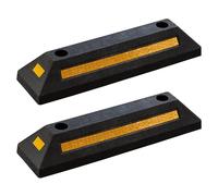 Wiltec Rubber Wheel Stop 56 x 15 x 10 cm, X2 Parking Space Barriers with Yellow Reflective Strips & Parking Blocks Come with Screw Grooves