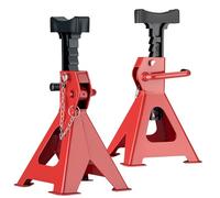 WilTec Set of 2 Axle Stands, Vehicle Support Stand with 3-Tonne Load Capacity, Adjustable Height from 29-42.5 cm, Robust Base for Added Stability, Rubber Cap Protetcs Vehicle Surfaces
