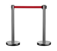 Wiltec Stainless Steel Retractable Belt Barrier 32 x 7 x 90 cm in Silver, 200 cm Red Polyester Belt, Safety Barrier Ideal for Crowd Management in Indoor and Outdoor Spaces