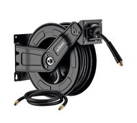 Wiltec Steel Air Hose Reel 15 m, Hose Reel with Robust Steel Housing & Stop Function for Easy Use, Includes Wall Bracket for Wall Mounting