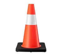 Wiltec Traffic Cone 45 cm with 28 x 28 cm Base, Durable PVC Plastic and Rubber, Orange Cone with White Reflective Tape, Parking Cone for Road Safety, Pylons