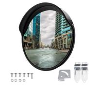 Wiltec Traffic Mirror 45 cm Convex with Hood, Black, Round Safety Mirror with 160° View, Convex Design for Exits, Mounting Material Included