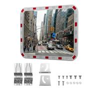 Wiltec traffic mirror 70 x 90 cm convex, square safety mirror with red and white reflective strips, shatterproof convex mirror made of plastic, surveillance mirror for driveways