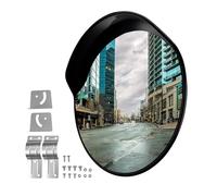 Wiltec Traffic Mirror 75 cm Convex with Hood, Black, Round Safety Mirror with 160° View, Convex Design for Exits, Mounting Material Included