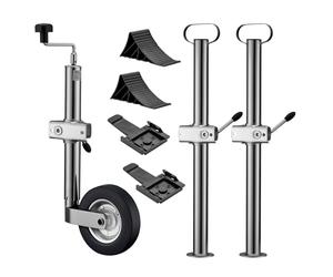 WilTec Trailer Security Set with 10pcs. incl. Support Wheel, Wheel Chocks, etc. for max. 362kg Weight