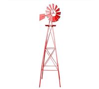 Wiltec US Windmill 250cm High Wind Wheel in Red Ball-bearing Texas Wheel US-design Wind Chimes
