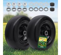 Wiltire 11x4.00-5 Flat Free Tire and Wheel (2 Pack),Universal 11x4-5 Solid Smooth Tractor Turf Tire with Rim, 3.4" Centered Hub and 3/4" & 5/8" Bushing, For Zero Turn Mowers and Riding Lawn Mower