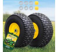 Wiltire 15x6.00-6 Tubeless Tire and Wheel Assembly(2 Pack) ，Replacement Riding Lawn Mower Front Tires,Compatible withRiding Mowers and Lawn Tractor, 3" Centered Hub and 3/4" Bushings（Yellow)