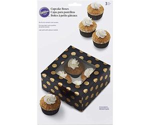 Wilton Black with Gold Dots Cupcake Boxes, Multicoloured, Pack of 3