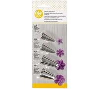 Wilton Drop Flower Tip Set 109, 129, 190, 125: Reusable Piping Tips for Flower Designs - Dishwasher Safe - Set of 4, Silver.