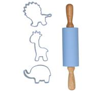 Wilton Kids Baking Kit Animal Set of 4, Rolling Pin with Giraffe Lion and Elephant Cookie Cutters, Child Friendly Baking Set for Cookies