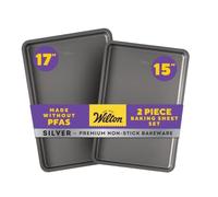 Wilton Silver Non-Stick Baking Sheet Set, Made Without PFAS, 2-Piece | Non-Stick Steel Bakeware Set, Dishwasher Safe with 5-Year Limited Warranty, Perfect for Cookies, Roasting & Sheet Baking