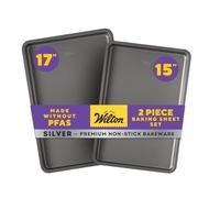 Wilton Silver Non Stick Baking Sheet Set, Medium and Large Cookie Sheets for Baking and Roasting, Made without PFAs, Stackable Storage, 2-Piece Set