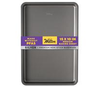 Wilton Silver Non Stick Medium Baking Sheet, 15.25 x 10.25 Inch, Cookie Sheet for Baking, Roasting, Sheet Pan Meals, Made without PFAS, Durable Steel, Even Heating