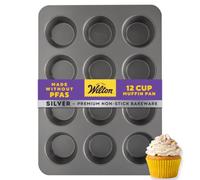 Wilton Silver Non-Stick Muffin Pan, Made Without PFAS, 12-Cup | Non-Stick Steel Bakeware, Dishwasher Safe with 5-Year Limited Warranty, Perfect for Everyday Cupcakes & Muffins