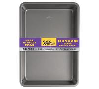 Wilton Silver Non-Stick Oblong Cake Mold, Ideal for Cake and Lasagna, Made Without PFAS, Durable Steel, Even Heating, 33 x 22.8 x 5 cm, Packaging May Vary