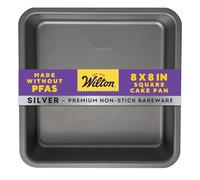 Wilton Silver Non Stick Square Cake Pan, Perfect for Brownies, Sheet Cake, Made without PFAS, Durable Steel, Even Heating, 8 x 8 in, Packaging May Vary