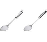 Wiltshire Aspire Solid Spoon, Stainless Steel, Stirring & Serving Utensil, Cooking Spoon, Anti-Slip Soft Touch Handle, Grey & Silver, 35x7.2x6cm (Pack of 2)