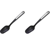 Wiltshire Aspire Solid Spoon, Stirring & Serving Utensil, Cooking Spoon, Heat-Resistant Utensil, Non-Stick, Non-Scratch, Anti-Slip Soft Touch Handle, Grey & Silver, 33x6.3x5cm (Pack of 2)