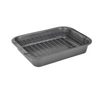 Wiltshire Easybake Large Roasting Tray with Wire Rack, Pan Roaster for Meat and Vegetables, Tray Bakes, Non-Stick PFAS Free, Dishwasher Safe, Carbon Steel, Oven Safe, Even Cooking, 32.5x25x6cm, Grey
