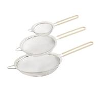 Wiltshire Set of 3 Sieves, Stainless Steel Fine Wire Mesh Strainer with Non-Slip Silicone Coated Handle, Colander & Sifter, Sift Strain Drain & Rinse, 10cm 15cm & 20cm, Dishwasher Safe, Biscotti
