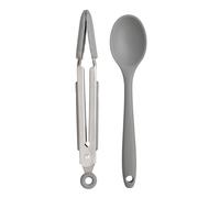 Wiltshire Silicone Mini Kitchen Tongs & Serving Spoon, Set of 2, Cooking Spoon & Serving Tongs, Salad BBQ Tongs Stainless Steel, Heat-Resistant Utensil, Non-Stick, Non-Scratch, Pebble Grey