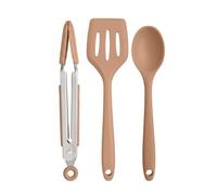 Wiltshire Silicone Mini Kitchen Tongs, Serving Spoon & Turner Set of 3, Cooking Spoon Serving Tongs & Spatula, Salad Tongs Stainless Steel, Heat-Resistant Utensil, Non-Stick, Non-Scratch, Mocha