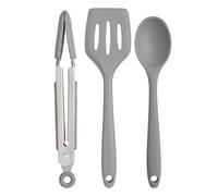 Wiltshire Silicone Mini Kitchen Tongs, Turner & Spoon Set of 3, Stainless Steel, Heat-Resistant, Non-Stick, Non-Scratch, Pebble Grey
