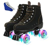 wilverz Roller Skates Double Row Skates Adjustable Four-Wheel Roller Skates for Outdoor, Size 4.5/5.5/6.5/7/7.5/8/8.5/9.5/10.5 (Black flash wheel,40=UK: 7)