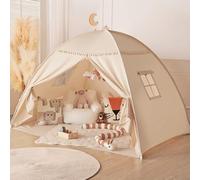 Wilwolfer Play Tent for Kids: with Flags - Tent for Kids Indoor Toddler Teepee for Boys & Girls - Toddler Playhouse Inside Canopy Bed for Playroom Gift Toys (Cream)