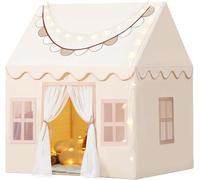 Wilwolfer Play Tent with Lights, Cloth Banners- Kids Tent Indoor - Toddlers Playhouse with Windows - Large Toddler Tent for Kids -Toy House Gift for Boys & Girls