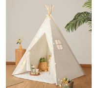 Wilwolfer Teepee Tent for Kids 100% Cotton Kids Tent Indoor Play Tent for Girls & Boys, Tipi Playhouse for Toddler with Colored Flag & Light String & Carry Case