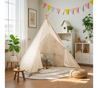 Wilwolfer Teepee Tent for Kids Foldable Children Play Tent for Girl and Boy with White Canvas Playhouse Toy for Indoor and Outdoor Games