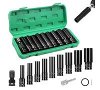 WiMas 11PCS Deep Impact Socket Set 1/2 Inch Metric Drive Tool Set mpact Wrench Nut Set 10-24mm Hex Long Socket Set with Socket Adapter and Extension Rod for Car Repairs Tyre Change
