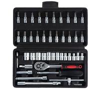 WiMas 46PCS Socket Wrench Set, Ratchet Socket Set, Metric Drive Socket Wrench Ratchet Tools Kit, Screwdriver Bits Auto Vehicle Repair Tool 1/4 Inch (Black)