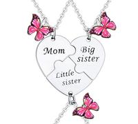 Wimeiren 3PCS Mom Big Sister Little Sister Necklace Mother and Two Daughter Matching Necklaces Love Necklaces Gift for Birthday Heart Jewelry Set