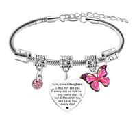 Wimeiren Granddaughter Charm Bracelet Birthday Gifts for Granddaughter Gifts from Grandma Grandad Granddaughters Bracelets Butterfly Charm Bracelet for Granddaughters Present Graduation Gifts